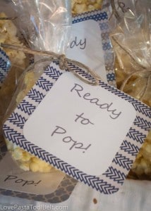 "Ready to Pop" Baby Shower Favors with free printable- Love, Pasta and a Tool Belt | baby shower | baby boy shower | baby girl shower | shower | party favors | favors | DIY | printable | free printable |