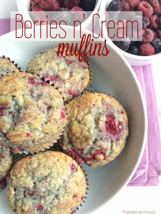 Welcome my contributor Jessica from Together as Family as she shares her recipe for Berries n' Cream Muffins!- Love, Pasta and a Tool Belt | muffins | recipes | recipe ideas | berries | breakfast | snack | on the go |