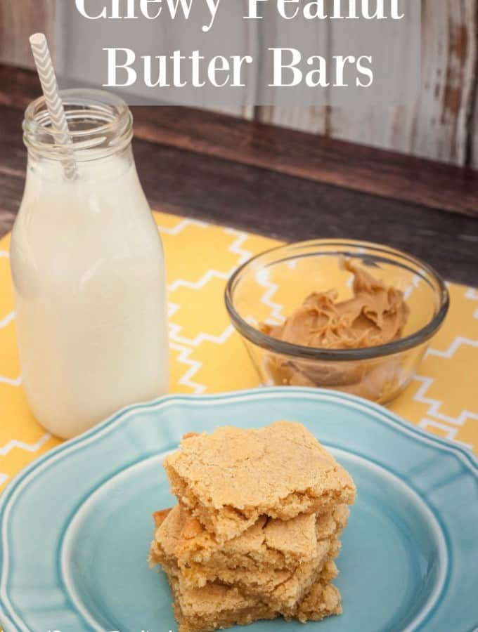 Make a sweet treat with these easy Chewy Peanut Butter Bars- Love, Pasta and a Tool Belt | desserts | dessert recipes | food | dessert bars |