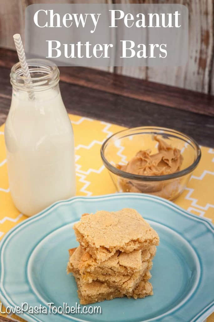 Make a sweet treat with these easy Chewy Peanut Butter Bars- Love, Pasta and a Tool Belt | desserts | dessert recipes | food | dessert bars | 