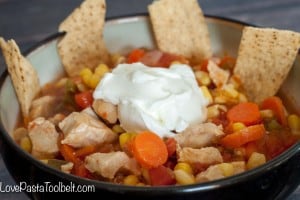 Loaded with vegetables and flavor this Chicken Tortilla Soup is the perfect warm meal!- Love, Pasta and a Tool Belt | recipes | food | soup recipes | chicken recipe | comfort food |