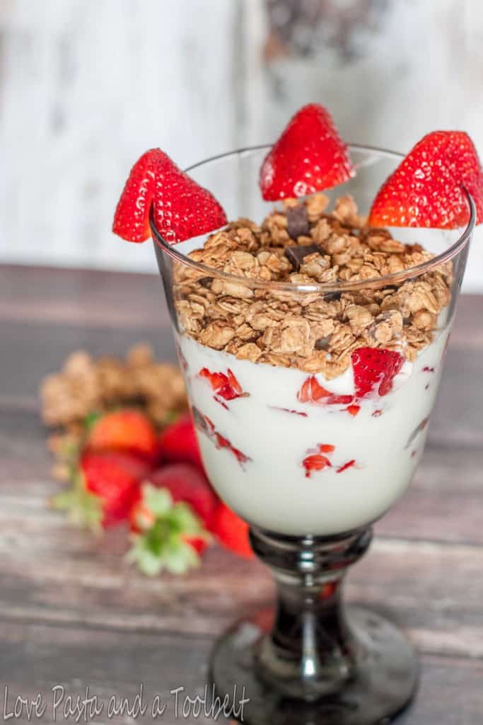 Chocolate Strawberry Parfait with Liberté® Méditerranée®- Love, Pasta and a Tool Belt #ad #YogurtPerfection  | yogurt | parfait | breakfast | granola | easy breakfast |