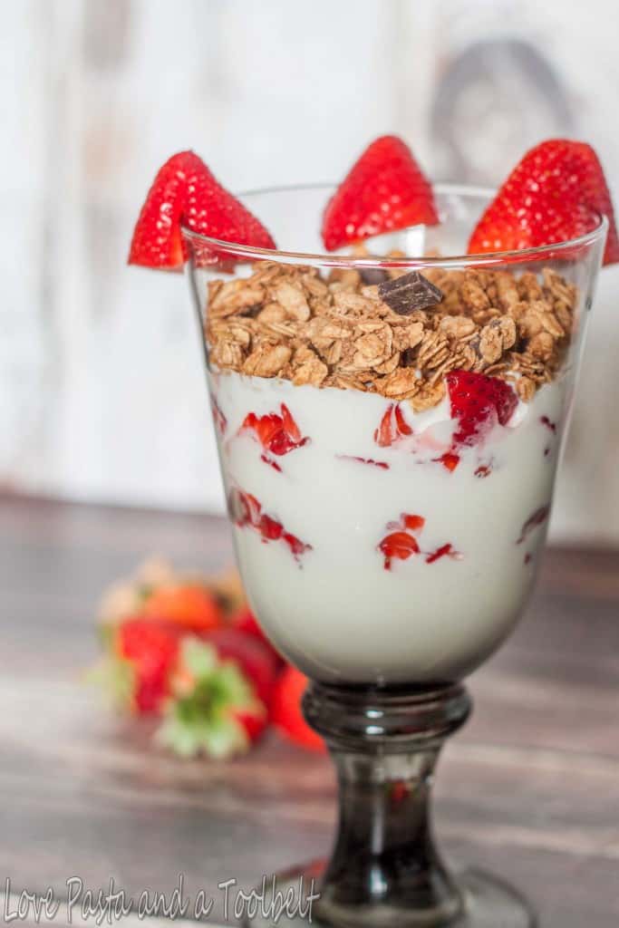 Chocolate Strawberry Parfait with Liberté® Méditerranée®- Love, Pasta and a Tool Belt #ad #YogurtPerfection  | yogurt | parfait | breakfast | granola | easy breakfast |