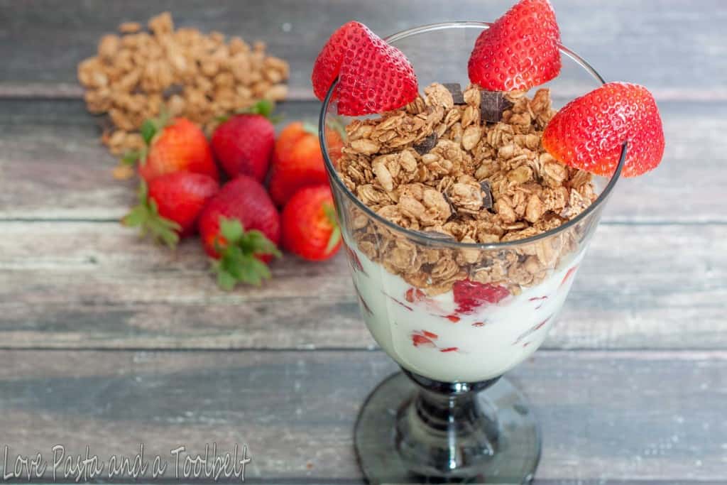 Chocolate Strawberry Parfait with Liberté® Méditerranée®- Love, Pasta and a Tool Belt #ad #YogurtPerfection  | yogurt | parfait | breakfast | granola | easy breakfast |