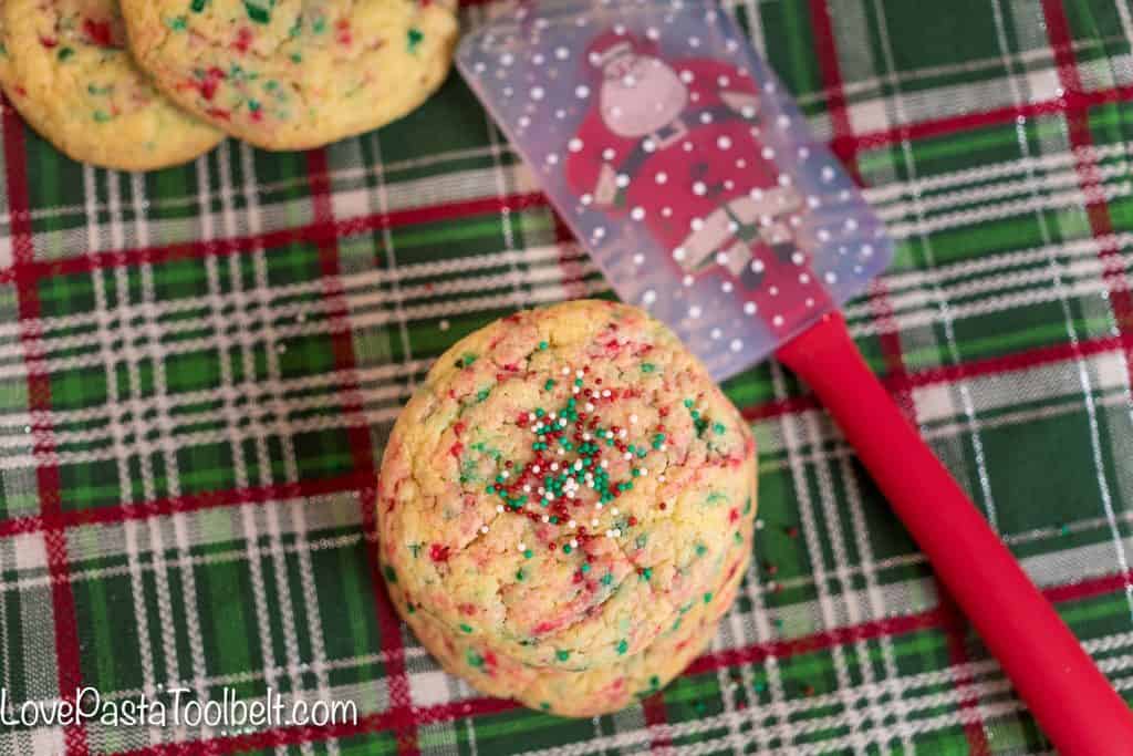 Thick, Chewy and Delicious are three words to describe these easy to make Christmas Funfetti Cookies. You'll want to add these to your Christmas cookie platter. 