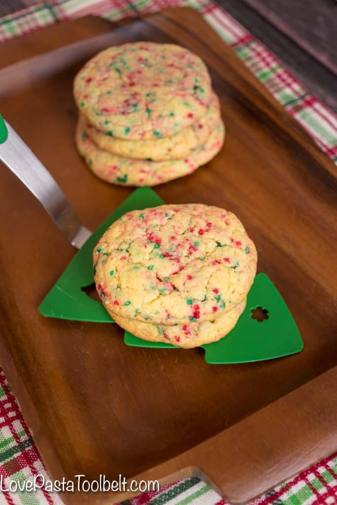 Thick, Chewy and Delicious are three words to describe these easy to make Christmas Funfetti Cookies. You'll want to add these to your Christmas cookie platter. 