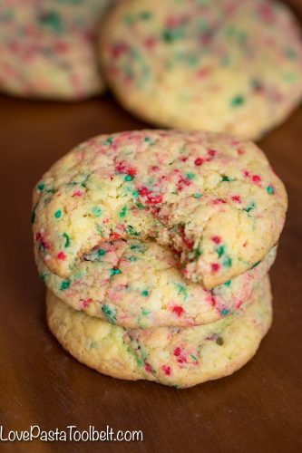 Thick, Chewy and Delicious are three words to describe these easy to make Christmas Funfetti Cookies. You'll want to add these to your Christmas cookie platter.