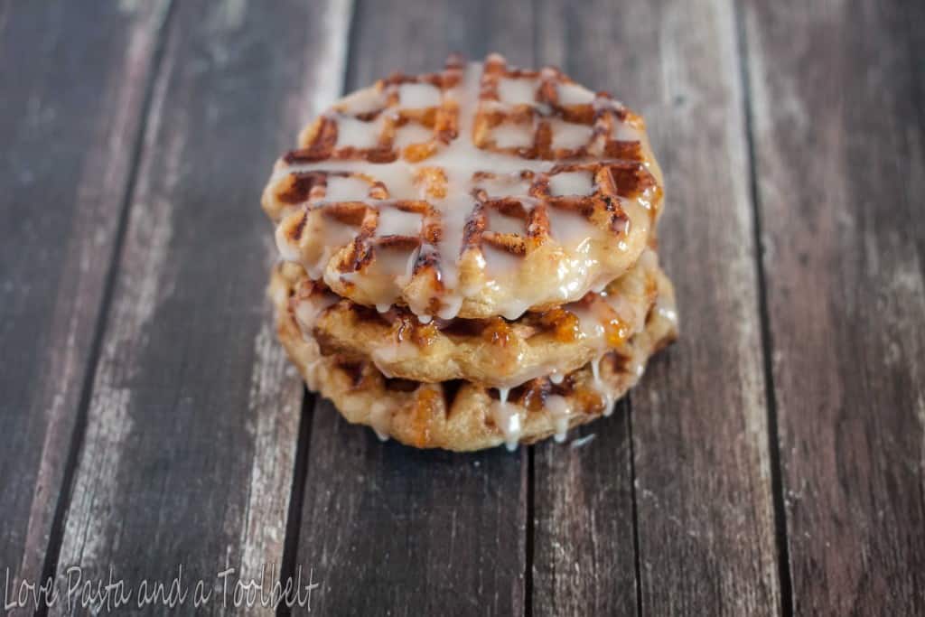 Cinnamon Roll Waffles are the perfect addition to your breakfast menu- Love, Pasta and a Tool Belt #WarmUpYourDay #ad | breakfast | waffles | cinnamon rolls | 