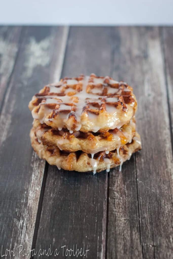 Cinnamon Roll Waffles are the perfect addition to your breakfast menu- Love, Pasta and a Tool Belt #WarmUpYourDay #ad | breakfast | waffles | cinnamon rolls | 