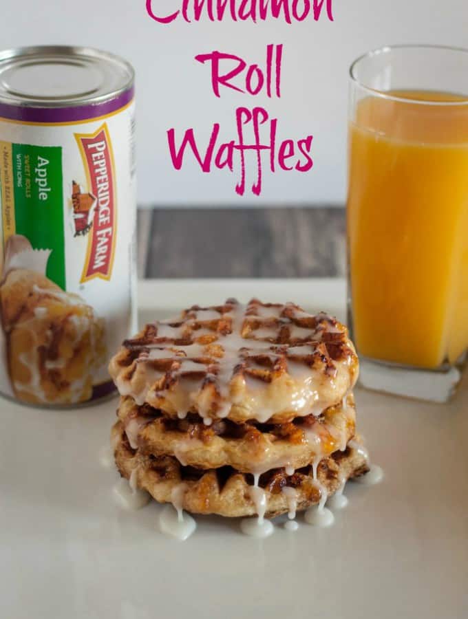 Cinnamon Roll Waffles are the perfect addition to your breakfast menu- Love, Pasta and a Tool Belt #WarmUpYourDay #ad | breakfast | waffles | cinnamon rolls |