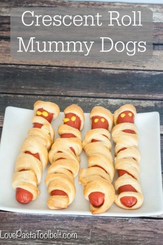 Make Halloween fun with these Crescent Roll Mummy Dogs!- Love, Pasta and a Tool Belt #ad | Halloween | recipes | fun food | food ideas |