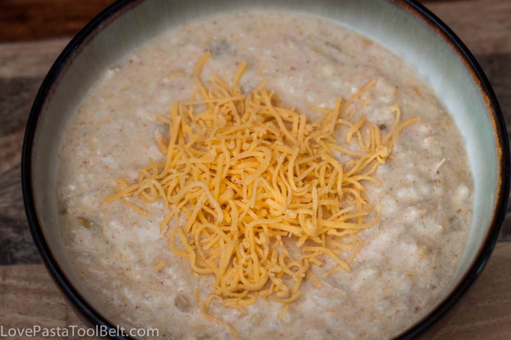 Crockpot Creamy Chicken Enchilada Soup is a delicious and tasty crockpot soup recipe - Love, Pasta and a Tool Belt | soup | crockpot | recipes |