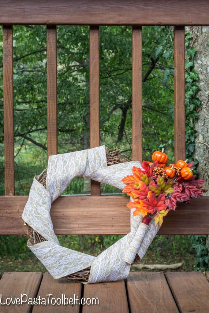 Get ready for fall with this DIY Burlap Harvest Wreath!- Love, Pasta and a Tool Belt | DIY | crafts | wreaths | wreath ideas | Fall decor | fall craft ideas | 