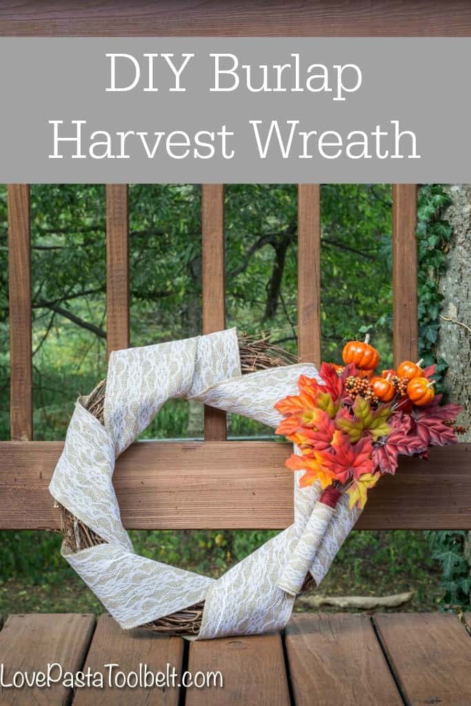 Get ready for fall with this DIY Burlap Harvest Wreath!- Love, Pasta and a Tool Belt | DIY | crafts | wreaths | wreath ideas | Fall decor | fall craft ideas | 