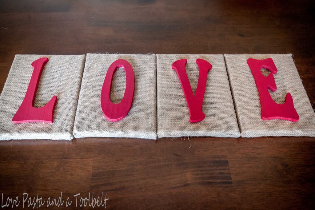 DIY Burlap LOVE Letters- Love, Pasta and a Tool Belt | DIY | Valentine's Day | Valentine's Decor | Crafts | Burlap |