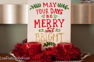 Add some cheer to your home with this DIY Merry and Bright Canvas!- Love, Pasta and a Tool Belt | DIY | Silhouette | Craft Ideas | Crafts | DIY idea | Christmas Decor |