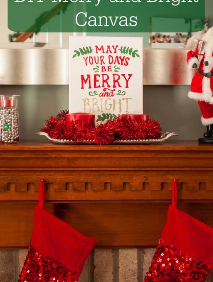 Add some cheer to your home with this DIY Merry and Bright Canvas!- Love, Pasta and a Tool Belt | DIY | Silhouette | Craft Ideas | Crafts | DIY idea | Christmas Decor |