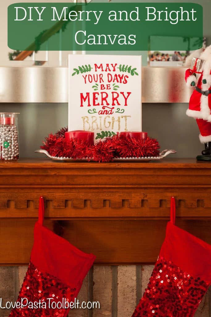 Add some cheer to your home with this DIY Merry and Bright Canvas!- Love, Pasta and a Tool Belt | DIY | Silhouette | Craft Ideas | Crafts | DIY idea | Christmas Decor | 