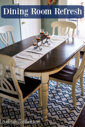 Come see how we gave our dining room a makeover in our Dining Room Refresh- Love, Pasta and a Tool Belt #ad #ilovemymohawkrug | Home Decor | Decorating |