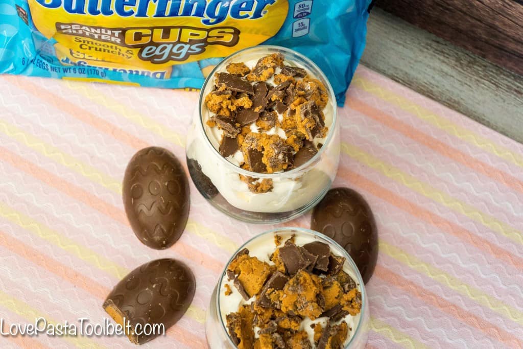 Make hosting a breeze by whipping up these Easy BUTTERFINGER® Trifles- Love, Pasta and a Tool Belt #EggcellentTreats #ad @Butterfinger | Desserts | dessert recipes | easy desserts | chocolate | candy | Easter | 