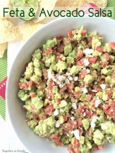 My contributor Jessica is sharing this great recipe for Feta & Avocado Salsa which is perfect for your football game day fun!-Love, Pasta and a Tool Belt | appetizers | food | recipes | salsa | side dish | dip | chips |