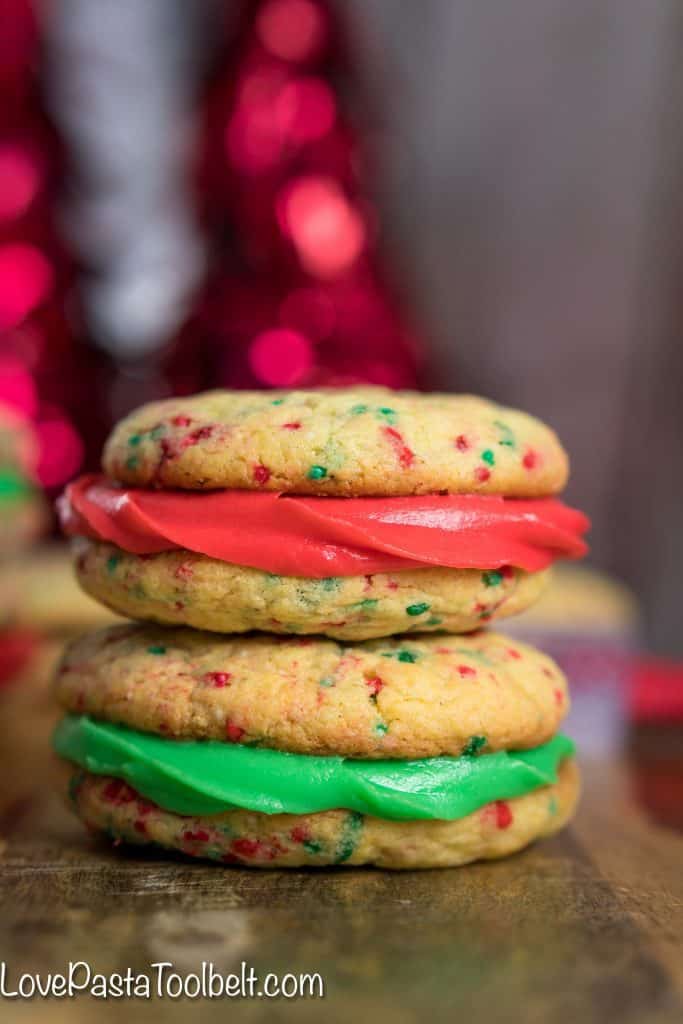 Thick and chewy cookies sandwiched together with delicious buttercream icing, these Funfetti Cookie Sandwiches will be a hit with the family any time of the year!