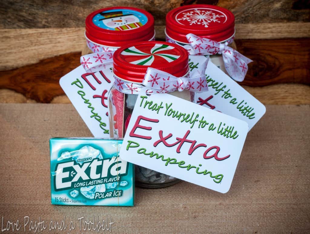 Give Extra with a Pedicure in a Jar and a free printable- Love, Pasta and a Tool Belt #ad #ExtraGumMoments | DIY gift | homemade gift | gift ideas | pedicure | free printable | 