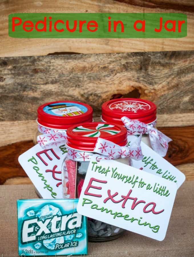 Give Extra with a Pedicure in a Jar and a free printable- Love, Pasta and a Tool Belt #ad #ExtraGumMoments | DIY gift | homemade gift | gift ideas | pedicure | free printable |