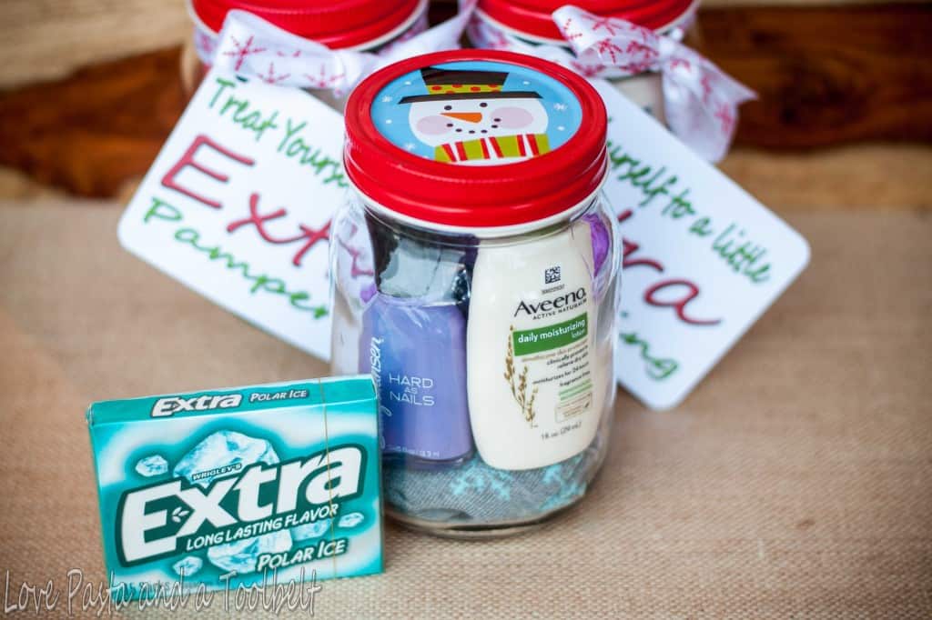 Give Extra with a Pedicure in a Jar and a free printable- Love, Pasta and a Tool Belt #ad #ExtraGumMoments | DIY gift | homemade gift | gift ideas | pedicure | free printable | 
