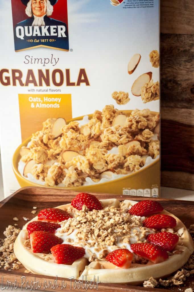 Granola Yogurt Waffle is a delicious twist on your classic waffle- Love, Pasta and a Tool Belt #LoveMyCereal #QuakerUp #spon | breakfast | waffles | recipes | granola |