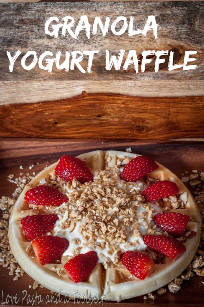 Granola Yogurt Waffle is a delicious twist on your classic waffle- Love, Pasta and a Tool Belt #LoveMyCereal #QuakerUp #spon | breakfast | waffles | recipes | granola |