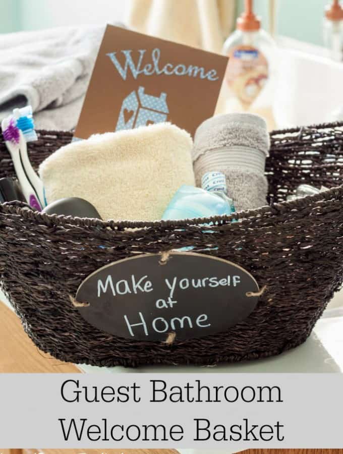 Help your guests feel more at home with this Guest Bathroom Welcome Basket!- Love, Pasta and a Tool Belt #ad #CraftedExperience | welcome basket | guest ideas | gift ideas |