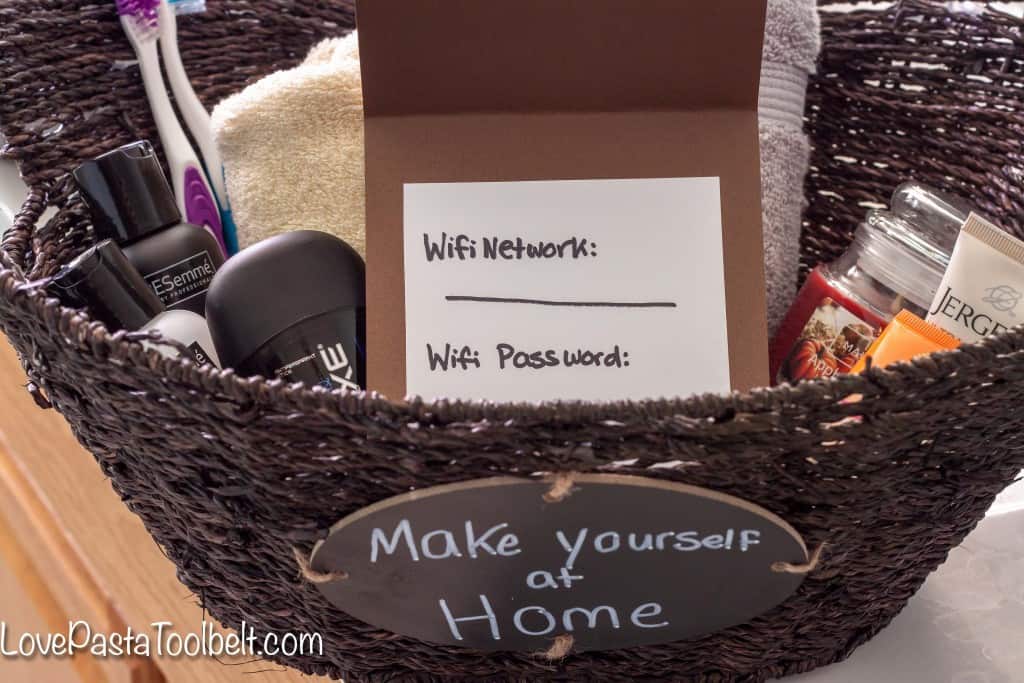 Help your guests feel more at home with this Guest Bathroom Welcome Basket!- Love, Pasta and a Tool Belt #ad #CraftedExperience | welcome basket | guest ideas | gift ideas | 