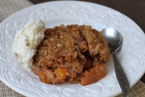 Honey Cinnamon Slow cooker peach crisp