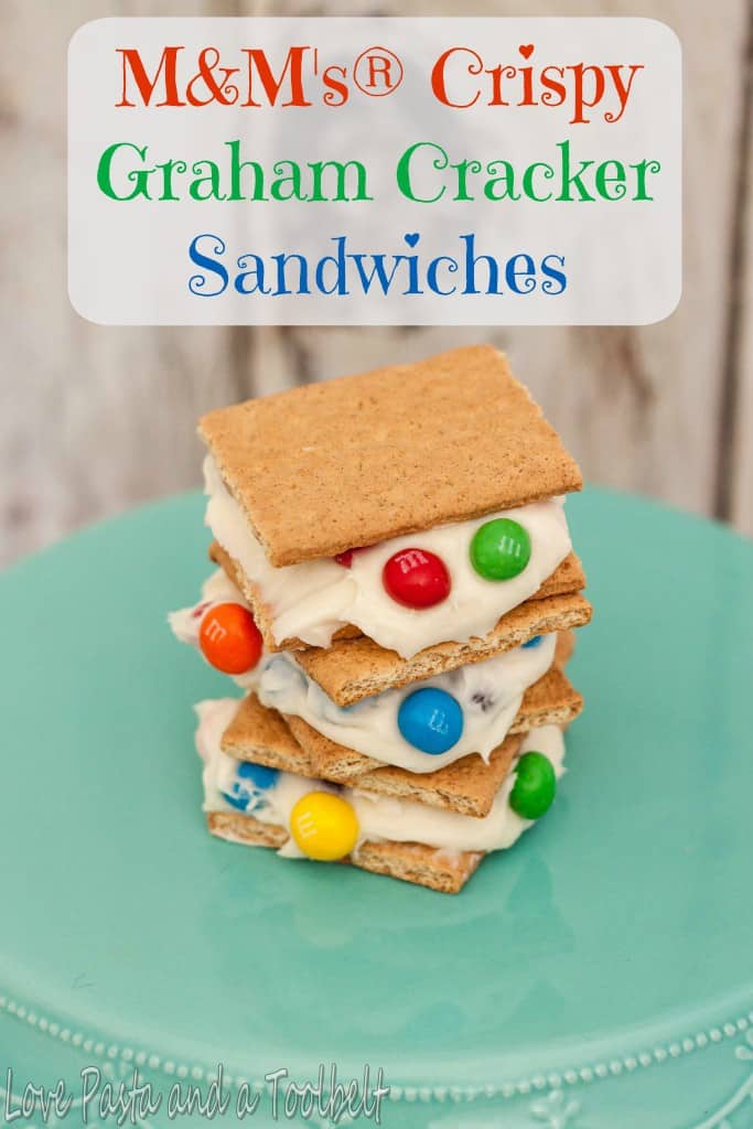 M&M's® Crispy Graham Cracker Sandwiches- Love, Pasta and a Tool Belt #ad #CrispyComeback | desserts | recipe | snacks | M&M's | 