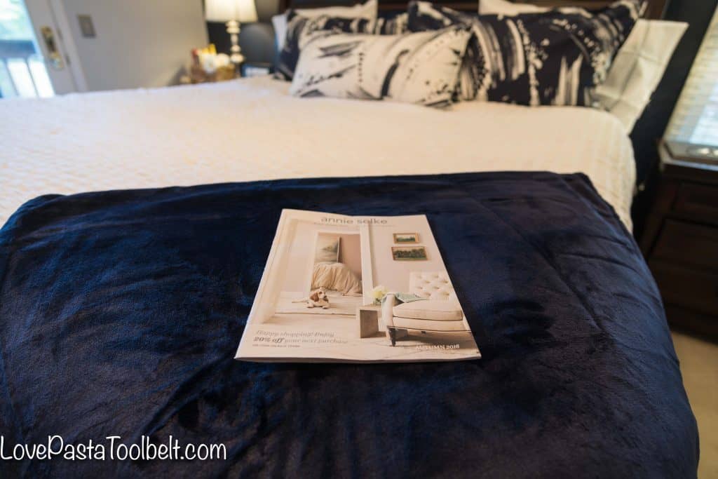 Find some inspiration for a Navy and Gray Master Bedroom for a luxurious and cozy room. #ad #AnnieSelkeStyle #IC
