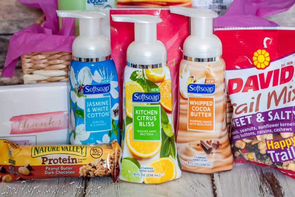 New Mom Gift Basket with Softsoap- Love, Pasta and a Tool Belt #FoamSensations #ad }| gift ideas | gift basket | new mom gift | new mom | baby gift | 