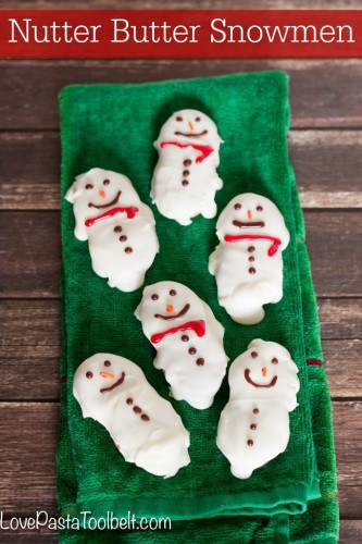 Make a fun holiday treat with these Nutter Butter Snowmen!- Love, Pasta and a Tool Belt #NuttyForTheHolidays #ad | cookies | dessert | desserts | recipes | Christmas |