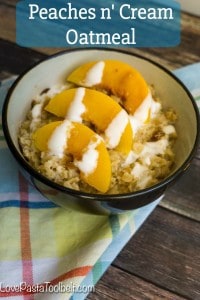 Mix up your breakfast routine with this Peaches n' Cream Oatmeal- Love, Pasta and a Tool Belt #BringYourBestBowl #Kroger #ad | breakfast | recipes | recipe ideas | brunch |