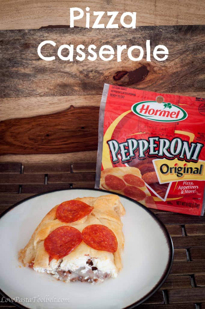 Pizza Casserole with Hormel Pepperoni is the perfect dinner recipe- Love, Pasta and a Tool Belt #PepItUp #Ad | pizza | recipes | dinner | pepperoni | casserole | 