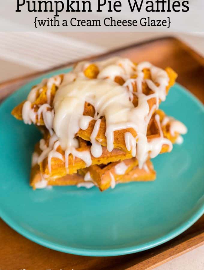 Add some fall to your breakfast with these Pumpkin Pie Waffles which are made complete with a delicious cream cheese glaze.