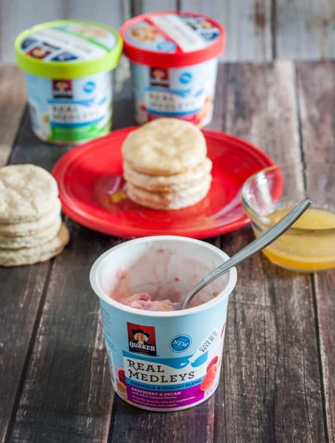 Have a delicious breakfast with these Honey Butter Biscuits and Quaker® Real Medleys® Yogurt Cups- Love, Pasta and a Tool Belt #ad #QuakerRealMedleys
