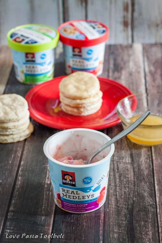 Have a delicious breakfast with these Honey Butter Biscuits and Quaker® Real Medleys® Yogurt Cups- Love, Pasta and a Tool Belt #ad #QuakerRealMedleys 