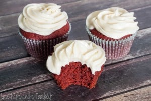 These are the most delicious homemade Red Velvet Cupcakes with a perfect cream cheese frosting- Love, Pasta and a Tool Belt | desserts | recipes | food | cupcakes | red velvet | sweets | cake |