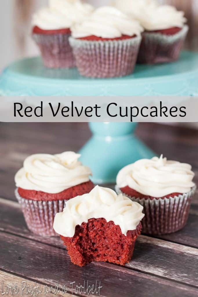 These are the most delicious homemade Red Velvet Cupcakes with a perfect cream cheese frosting- Love, Pasta and a Tool Belt | desserts | recipes | food | cupcakes | red velvet | sweets | cake | 