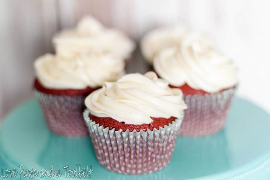 These are the most delicious homemade Red Velvet Cupcakes with a perfect cream cheese frosting- Love, Pasta and a Tool Belt | desserts | recipes | food | cupcakes | red velvet | sweets | cake | 