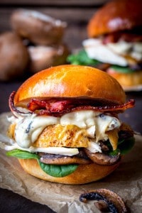 Roast Chicken and Creamy Garlic Mushroom Burger