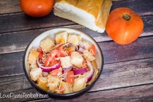 Mix up your salad game with this recipe for a Rustic Bread Salad- Love. Pasta and a Tool Belt | recipes | side dish | salad ideas | food | menu |