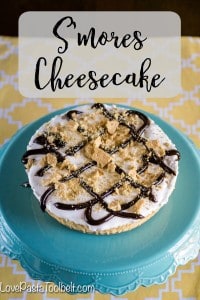 Add some fun toppings and create your own S'mores Cheesecake- Love, Pasta and a Tool Belt #SaraLeeDesserts #Pmedia #ad | desserts | dessert recipes | cake | smores |