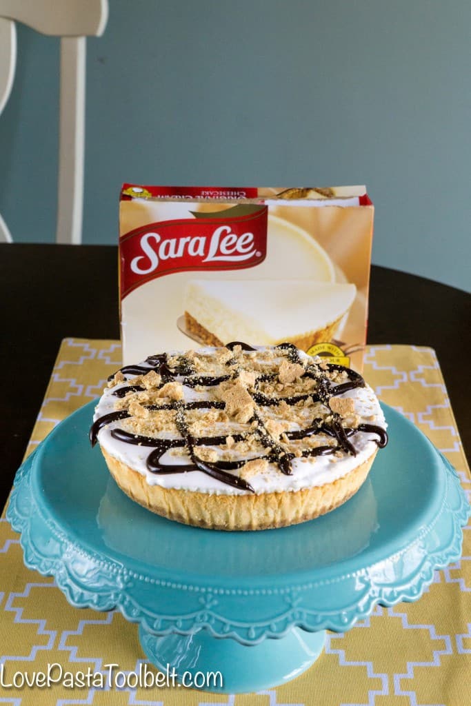 Add some fun toppings and create your own S'mores Cheesecake- Love, Pasta and a Tool Belt #SaraLeeDesserts #Pmedia #ad | desserts | dessert recipes | cake | smores | 